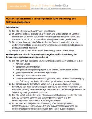Musterformulierung: Schlie&szlig;zeiten und vor&uuml;bergehende Einschr&auml;nkung des Betreuungsangebots